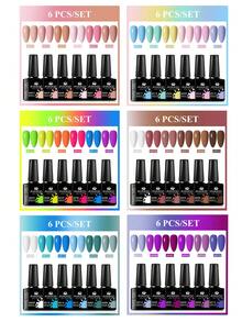 8ml 6PCS/Set Gel Nail Polish Set Semi Permanent Nail Glue Long Lasting Design Nail Supplies Manicure Essentials For All Seasons, Pink Red Brown Nails ,Highquality Gel, Gel Nail Kit - Multicolor - View 2