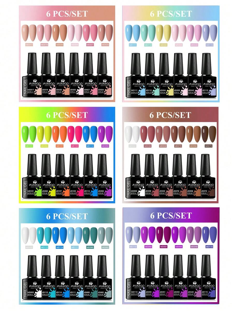 8ml 6PCS/Set Gel Nail Polish Set Semi Permanent Nail Glue Long Lasting Design Nail Supplies Manicure Essentials For All Seasons, Pink Red Brown Nails ,Highquality Gel, Gel Nail Kit