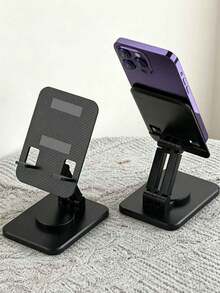 1 pieza Soporte de teléfono de ABS negro, soporte para tableta, soporte de escritorio para teléfono plegable y ajustable de 360° - Negro - Ver 2