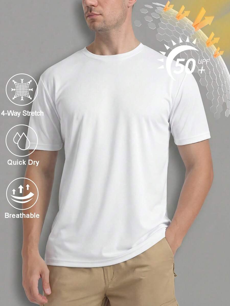 Cavva Men's UPF 50+ Sun Protection Short Sleeve T-Shirt Quick Dry Breathable Rash Vest Tee For Outdoor - 白色 - 查看 1