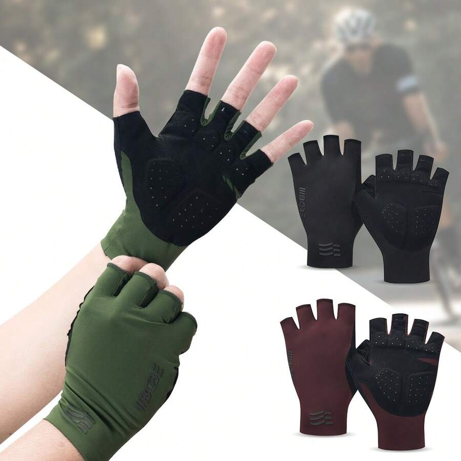 Găng tay đạp xe đường trường thoáng khí unisex, thiết kế hở ngón, thấm hút mồ hôi, có lớp đệm gel, phù hợp cho xe đạp leo núi và tập thể dục.