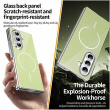 玻璃背板电镀PC磁吸充电手机壳，兼容三星Galaxy Z Fold 4 5 6 7，带钢化玻璃屏幕保护膜 - 綠色 - 查看 2