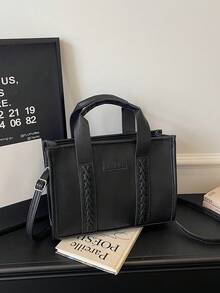 1 pieza Bolso de mujer de verano de unicolor 2026, bolso de hombro/bandolera minimalista, bolso cuadrado pequeño y versátil de moda para uso diario, ir al trabajo, citas, compras - Negro - Ver 7