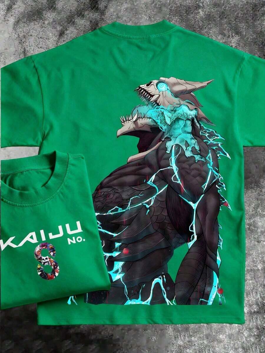 Pure Cotton Men's Anime T-Shirt – Otaku Chic Manga Majesty Realm Fandom Flair Geek Groove Fashion Statement For Anime Lovers, Cool Graphic Tee For Fans, Stylish Casual Wear, Pop Culture Apparel, Must-Have For Anime Enthusiastssummer Outfits For Womengraphic Tees - 綠色 - 查看 1