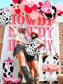 Ensemble de 5 ballons à imprimé vache, comprenant un ballon imprimé de bottes de cowgirl et un ballon de chapeau de cowgirl, convient pour la décoration de fête thème Western Let's Go Girl, fête disco cowboy, dernier rodéo, enterrement de vie de jeune fille, fournitures de décoration de fête d'anniversaire - Multicolore - Voir 3