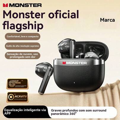 Monster Q11 True Wireless Earbuds, Semi-In-Ear Design, Bluetooth 5.4, 30H Playtime, HD Sound, Low Latency for Music & Gaming – Black