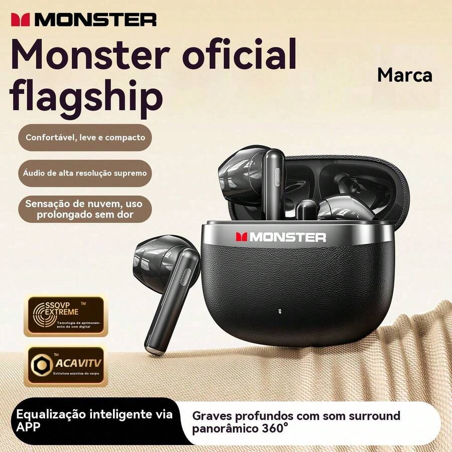 Monster Q11 True Wireless Earbuds, Semi-In-Ear Design, Bluetooth 5.4, 30H Playtime, HD Sound, Low Latency for Music & Gaming – Black - 查看 1