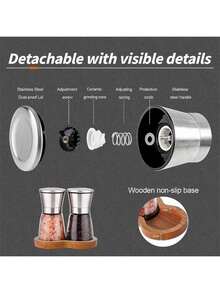 2pcs Pepper Mill, Home Use Salt Grinder, Glass Spice Grinder, Hand Pepper Grinder, Spice Crusher, Reusable BBQ Camping Spice Jar, Kitchen Gadget, Mother's Day Gift, Kitchen Decor - Silver - View 4
