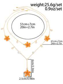 1 Set de 2 piezas Collar con colgante de flor esmaltada colorida, collar de cadena en forma de Y con flor esmaltada 3D, perla falsa y rhinestone, de personalidad dulce y creativa - Naranja - Ver 7