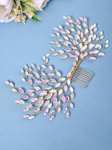 Elegant Gold Crystal Leaf Handmade Bridal Hair Comb, Leaf-Shaped Hair Accessory For Bride, Bridesmaid, Wedding, Prom, Formal Events,Festival,Party - Color - View 4