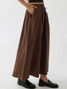 Women's High-Waist Cotton Maxi Skirt With Pockets – Coffee Brown - Coffee Brown - View 3