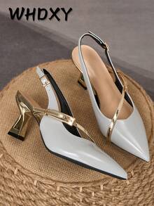 WHDXY French Elegant Light Grey Pointed Toe Mule Heels, Asymmetric Heel High Heels Sandals, Suitable For Dresses, Dates, And Commuting - Light Grey - View 1
