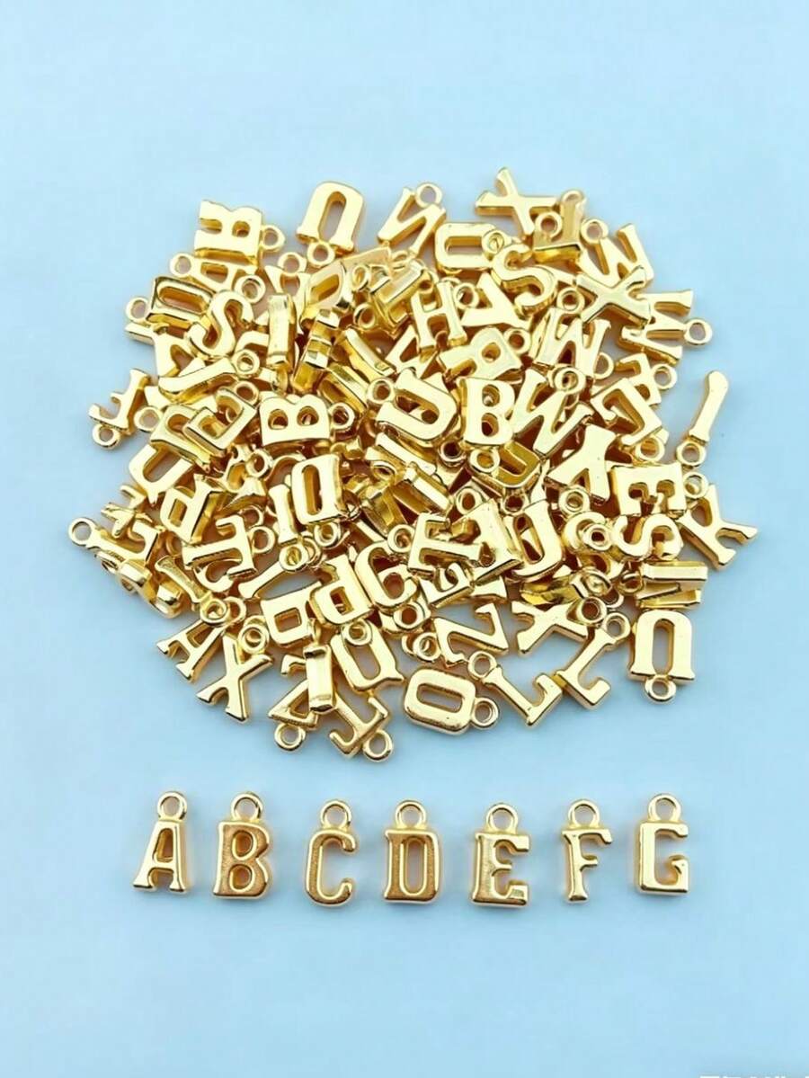 30g Plastic DIY 26 English Alphabet Pendants, Random Letters (Mixed) - Gold - View 1