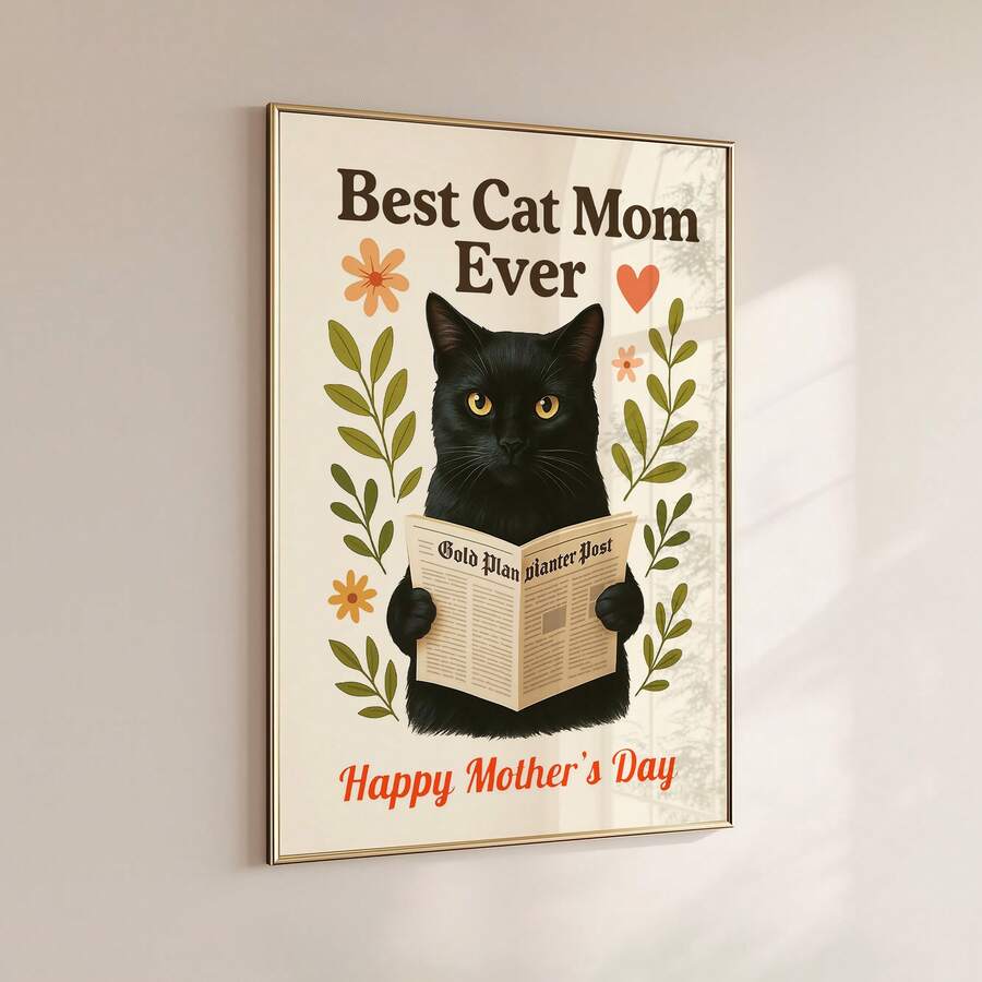 1pc Unframed Interesting Cat Mom Print Gift, Cat Mom Poster, Cat Lover Wall Art Decor, Suitable For Apartment, Living Room, Bedroom, Dorm, Back To School - Cat - View 1