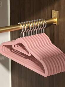 20pcs Durable Flocked Clothes Hangers, Prevent Clothes From Falling, Elegant Design Plastic Non-Slip Flocked Hangers For Clothing Store Home Use, New Arrival For Autumn/Winter Season - Beige - View 8