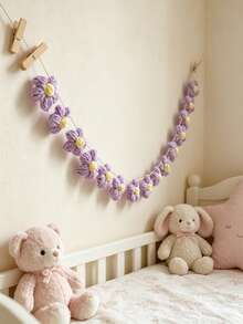 1 pièce Couronne florale au crochet fait main - Chaîne de marguerites violettes, convient pour la décoration de la maison au printemps/été, parfait pour un cadeau de mariage, baby shower ou fête des mères. Décoration murale florale colorée pour le salon, la chambre, la pépinière, les fêtes, les mariages, les anniversaires, les cérémonies de remise des diplômes - Prune - Voir 3