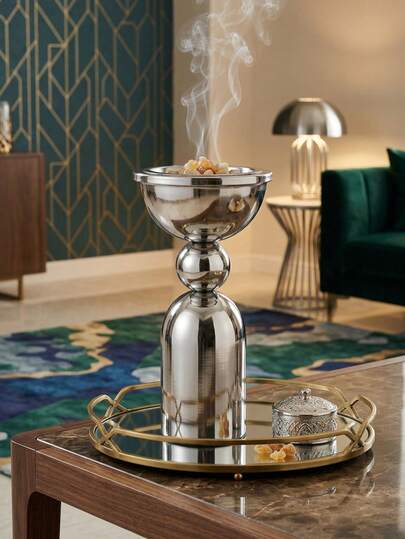 Elegant Metal Incense Burner, Luxury Bakhoor Burner, Tradtional Incense Burner, Heat-Resistant And Durable Incense Burner, Paired With A Wood Grain Texture, Elegant Bakhoor Burner Exquisite Craftsmanship Elegant Aromatherapy Diffuser For Home Decor, Smokeless Fragrance Holder Perfect For Majlis, Entryway, Living Room, Bedroom, Yoga Studio, Meditation Space, Unique Incense Holder Made For Fragrance Lovers, Personalized Souvenir Gift, A Beautiful Gift For Friends And Family,Fragrance Corner