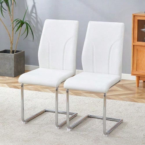 Chairs Made Of PU Material, 2 Sets. Chair Legs Made Of Silver Metal. Suitable For Offices, Dining Rooms, Kitchens, Conference Rooms And Similar Environments. - White - View 1