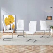 Chairs Made Of PU Material, 2 Sets. Chair Legs Made Of Silver Metal. Suitable For Offices, Dining Rooms, Kitchens, Conference Rooms And Similar Environments. - White - View 9