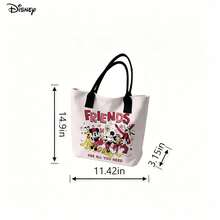 迪士尼卡通帆布手提袋，可爱米奇和朋友印花单肩包，日常使用 - 粉色 - 查看 6