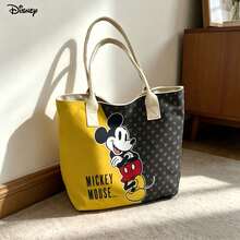 迪士尼米奇帆布手提袋，黄灰撞色单肩包，日常使用 - 黑色 - 查看 3