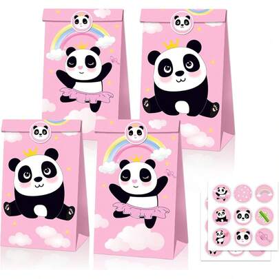 6/12 Túi Quà Tặng Hình Gấu Trúc Hồng Cho Bé Gái, Đồ Dùng Trang Trí Sinh Nhật Hình Gấu Trúc Hồng, Đồ Dùng Trang Trí Tiệc Chủ Đề Gấu Trúc, Túi Quà Tặng Tiệc Gấu Trúc