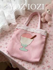 Back To School Korean Style Pink Canvas Bag, Large Capacity Foldable Tote Bag, Suitable For University Students, Commuting, Outdoor, Daily Shopping, Shoulder Bag - Pink - View 2