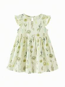 Đầm cotton cho bé gái, mềm mại, thoáng khí, trang phục mùa hè, họa tiết chấm bi dễ thương, thích hợp mặc hàng ngày năm 2026. - Tông màu vàng-xanh - Xem 4