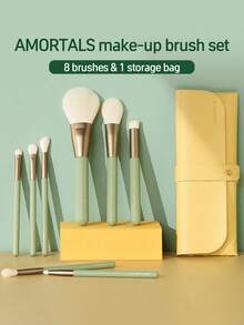 Amortals 8PCS Complete Makeup Brush Set With Storage Pouch – 0.07mm Soft Fluffy Synthetic Bristles, Shed-Resistant & Even Application, For Powder Blush Concealer Eye Shadow Contour, Ideal For Beginners & Artists, Viral Trending Must-Have Makeup Tool Kit - Green - View 2