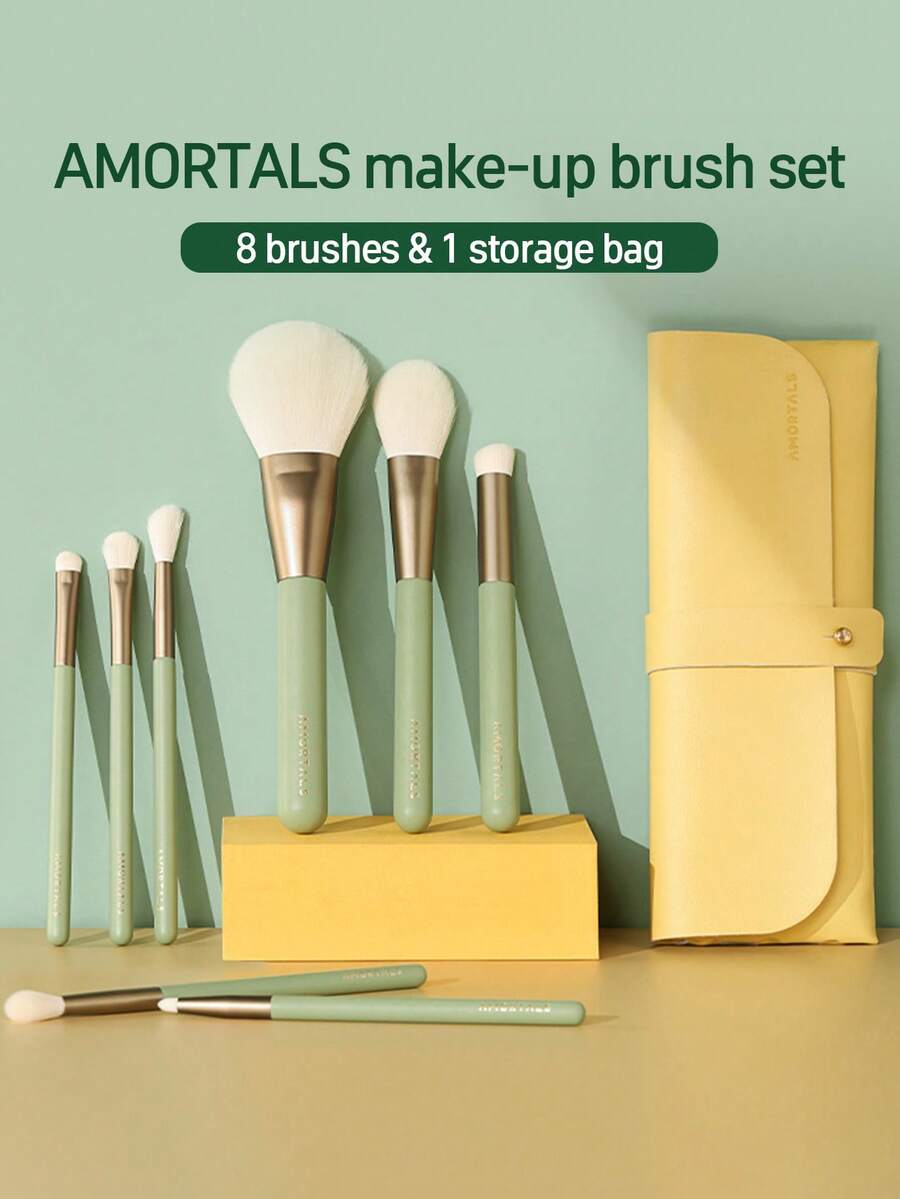 Amortals 8PCS Complete Makeup Brush Set With Storage Pouch – 0.07mm Soft Fluffy Synthetic Bristles, Shed-Resistant & Even Application, For Powder Blush Concealer Eye Shadow Contour, Ideal For Beginners & Artists, Viral Trending Must-Have Makeup Tool Kit