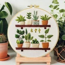 One Embroidery Kit, 20x20 Cm / 7.9x7.9 Inches, Featuring Green Plants. This DIY Embroidery Kit Is Suitable For Adults And Beginners And Includes Fabric, Instructions, A Frame, And Needle And Thread. It Makes A Great Holiday Gift, Furniture, Or Office Craft For Friends Or Family. - A - View 2