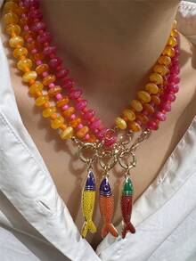 1 chiếc vòng cổ mặt dây chuyền hình cá nhiệt đới Dopamine nhiều màu sắc phong cách Bohemian, vòng cổ hạt cườm họa tiết đại dương mùa hè, phù hợp cho nữ giới đeo hàng ngày và đi nghỉ mát (màu hạt cườm ngẫu nhiên) - Nhiều màu - Xem 7