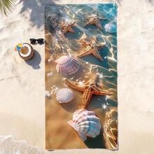 1 pieza Toalla de playa con estampado de conchas marinas brillantes de un solo lado, manta de playa de microfibra ultra suave, toalla de baño muy absorbente, adecuada para viajes, natación, buceo, surf, yoga, camping - Multicolor - Ver 9