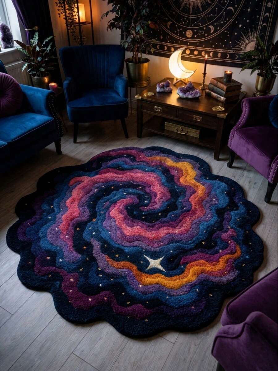 1 件装紫红色星云图案地毯,装饰地毯,卧室装饰,小地毯,地毯,家居装饰,客厅地毯,小型客厅地毯,卧室地毯,客厅家居装饰,户外地毯,可水洗地毯,毕业礼物 - 多色 - 查看 1