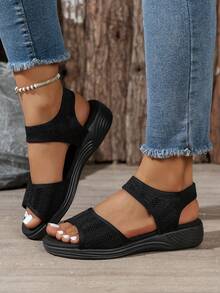 Sandalias romanas transpirables antideslizantes para mujer, sandalias deportivas casuales con elástico suelto, sandalias de playa sin cordones, nuevas sandalias romanas casuales de verano 2025 para petite, sandalias de verano nuevas versátiles de suela blanda, sandalias planas antideslizantes para mujer para vestir en la playa, zapatos de viaje transpirables antideslizantes de suela gruesa para mujeres embarazadas, cómodas sandalias de malla sin cordones - Todo negro - Ver 4