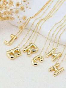 Stainless Steel & Copper Bold Letter Balloon Bubble Letter Pendant Necklace, Women Jewelry - 金子 - 查看 5