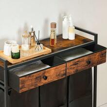Three-Compartment Laundry Sorter In Rustic Brown And Black, Featuring Two Drawers And Removable Oxford Fabric Bags For Easy Laundry Organization - Brown Black - View 7