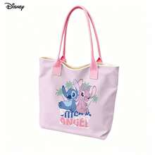 Miniso 迪士尼《星际宝贝》“史迪奇与安琪儿”手提包，可爱粉色帆布单肩包，日常使用 - 粉色 - 查看 2