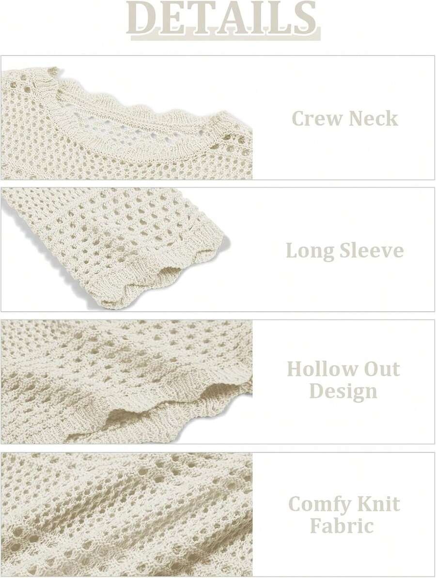 Girls Crochet Long Sleeve Swimsuit Cover Up Kids Fashion Hollow Out Swimwear Beach Dress 5-14 Years - 白色 - 查看 1