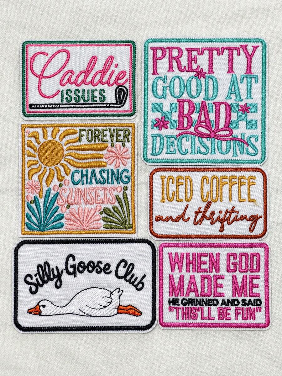 2pcs/12pcs Funny Slogan Embroidered Patches, Suitable For Hats, Clothing, Jackets, Pillows, Bags And More. Perfect For Small Business Owners And Startups.