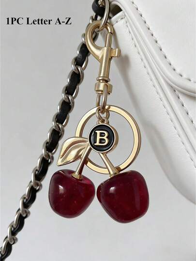 1pc Cherry Letter Keychain, Alphabet A-Z Gold Key Ring, Cute Cherry Bag Accessory Pendant, Suitable For Handbags, Wallets, Backpacks, Travel Bags, Car Key Decorative Keychain, Ideal For Gyms, Classrooms, Pairing Games, Daily Use, And Gift-Giving, Fashionable Women's Accessories, Perfect Gifts For Christmas, Valentine's Day, Mother's Day, Birthdays, And Back-To-School Season