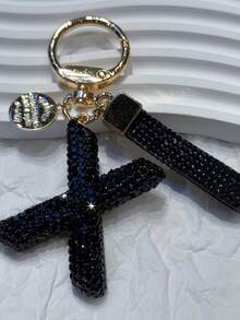 Bling Rhinestone Letter Keychain, 3D Crystal Letter Keyring, Rhinestone Lanyard, Engraved Metal Tag Set, Elegant Bag/Car Key Chain Accessory Gifts For Mother, Father, Graduation, And Teacher - Multicolor - View 27