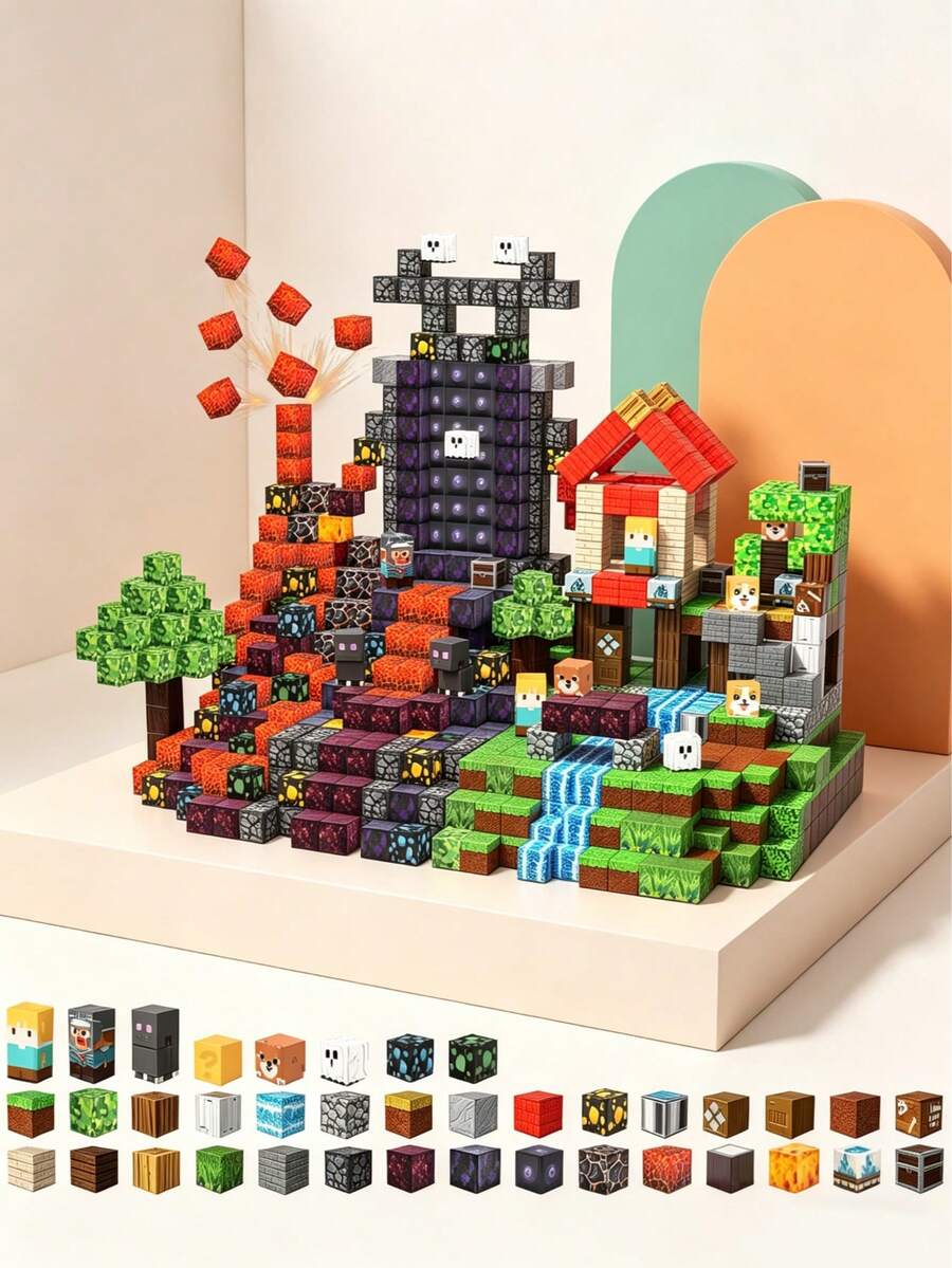 50/90/150/300pcs Magnetic Building Blocks Lava World Adventure Set - Magnetic Cube Construction Toys, Suitable For Halloween, Christmas, Birthday Gifts, STEM Sensory Toys For Children 3+ Years Old - Multicolor - View 1