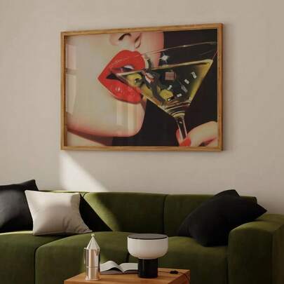 1pc Framed/Unframed Fashion Girl Martini Bar Cart Art Vintage Canvas Poster Retro Cocktail Wall Art Print Kitchen Decor Painting For Apartment,Living Room,Bedroom,Modern Home Decoration