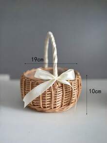 1pc Handmade Woven Rattan Flower Girl Basket With Ribbon, Pearl, Lace Handle And Bow, Multi-Purpose Candy Petal Storage Basket, Wedding Proposal Party Home Romantic Decoration, Ideal Gift For Women Back To School, White/Pink Optional - Multicolor - View 15
