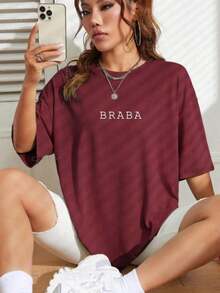 T-Shirt With Funny Phrase, Street Meme, Loose-Filled Sweatshirt - 紫紅色 - 查看 3