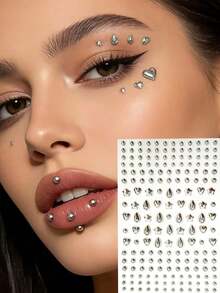 Khuyên mũi giả 3-6mm, hình tròn, trái tim, giọt nước, khuyên mũi bạc nhân tạo không cần xỏ lỗ, trang sức dán mặt cho lông mày, môi, phong cách cao bồi miền Tây Y2K, tự làm. - Bạc - Xem 1