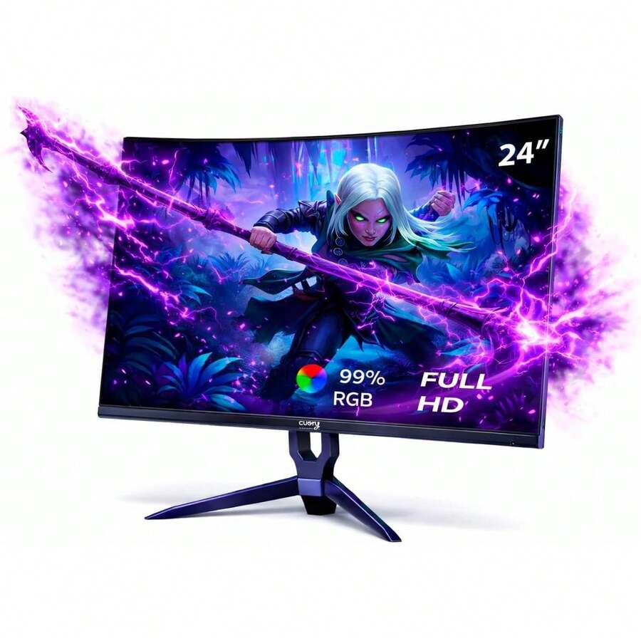 Monitor Curvo CUORY para PC Full HD 1080p| Gaming Alto Rendimiento con | Pantalla de PC Diseño Ultra Ligero (24 Pulgadas) - Ver 1