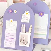 4pcs/Set [1 Board + 3 Flower Magnets] 2025 Magnetic Message Board Office Desktop Whiteboard Household Memo Reminder Board Entrance Hall Note Double-Sided Anime Desktop Magnetic Message Board Note Board Vertical Badge Small Card Storage Display Board - Message Board - View 3