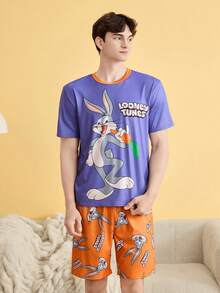 Noctvar OBM Sleepwear X LOONEY TUNES 夏季輕薄棉質男短袖短褲睡衣套裝，卡通印花休閒家居服兩件套 - 彩色 - 查看 6